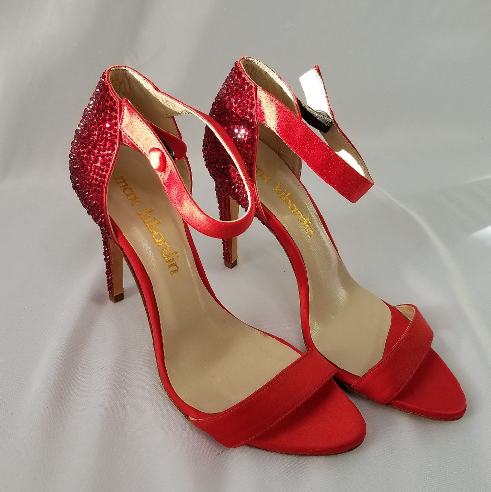 LN Max Kibardin Red Satin Crystal Heels 37/7.5